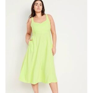 NWT Old Navy Fit & Flare Green Linen-Blend Midi Dress in Lime Is Up XXL